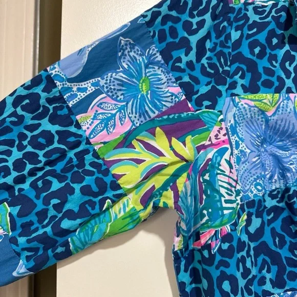 Lilly Pulitzer Vibrant Blue and Pink Long Sleeve Dress midi anniversary 16 rare - Picture 6 of 13